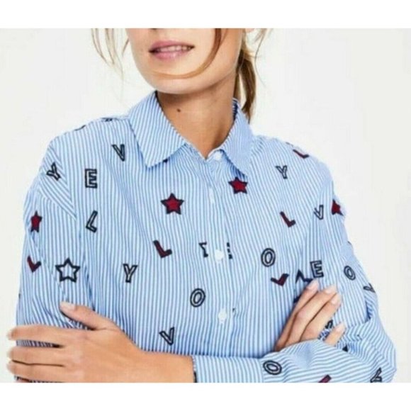 Boden Maria Lovely Embroidered Blue Striped Collared Long Sleeve Blouse S/M - Picture 2 of 11